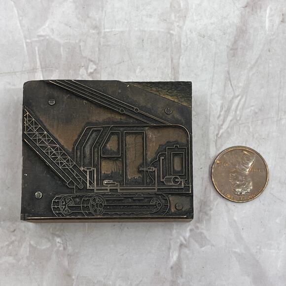Retro Copper Crane Construction Vintage Letterpress Printers Block Plate SF5